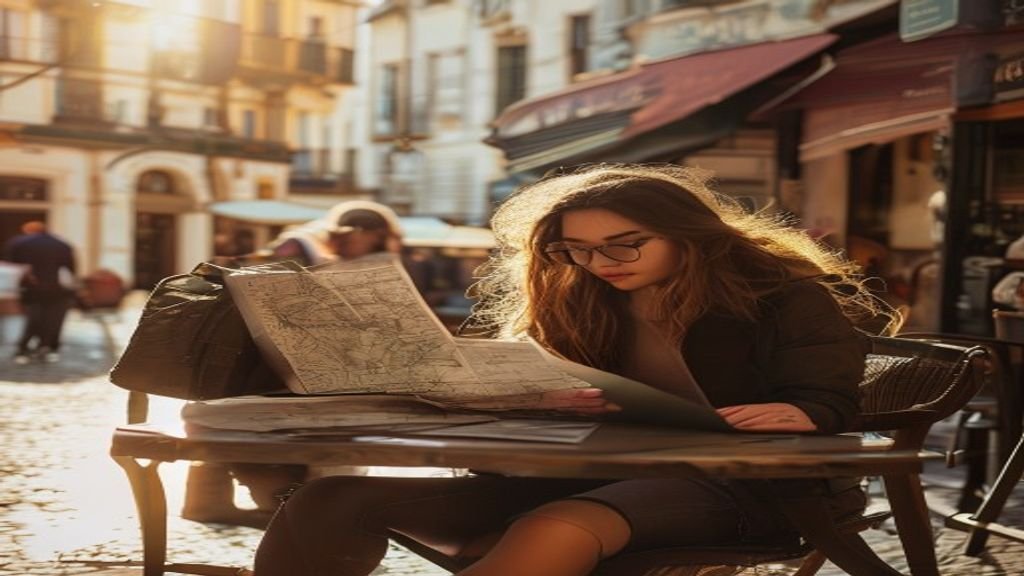 Solo traveler exploring new city alone at sunset